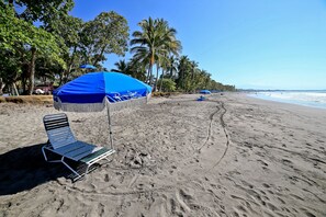 位於海灘上、風浪板、衝浪、划獨木舟