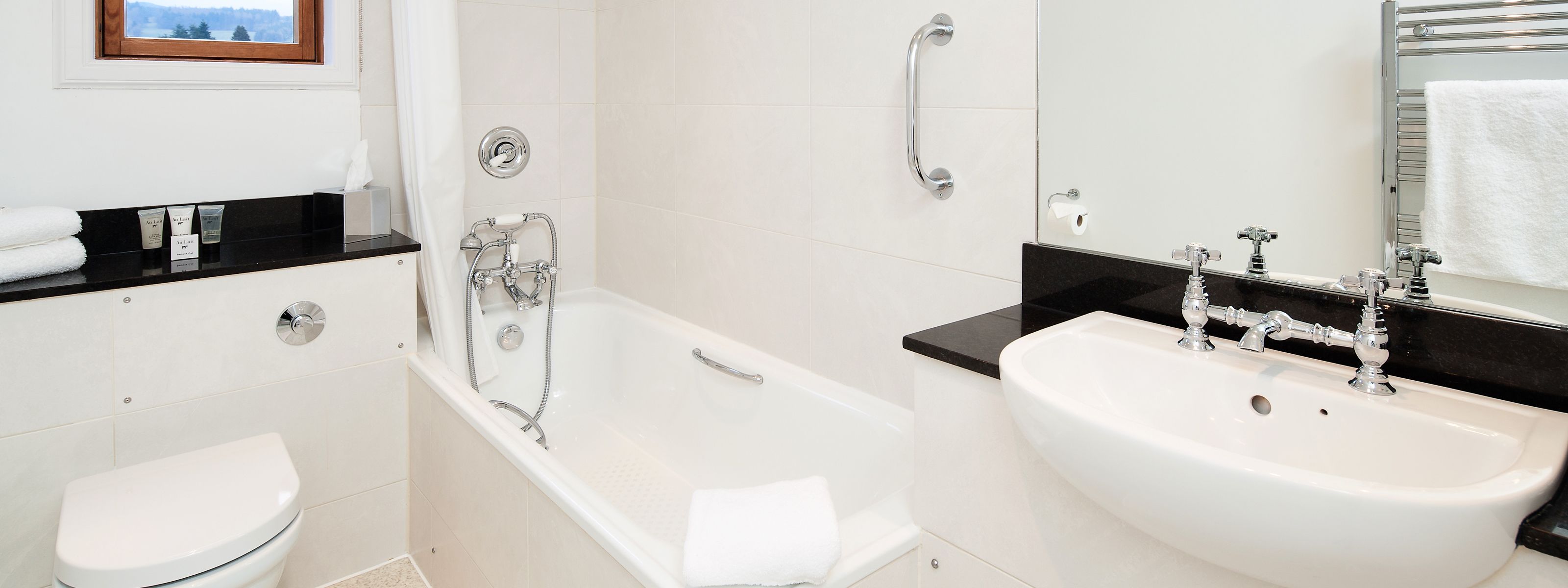 Free toiletries, hair dryer, bathrobes, towels