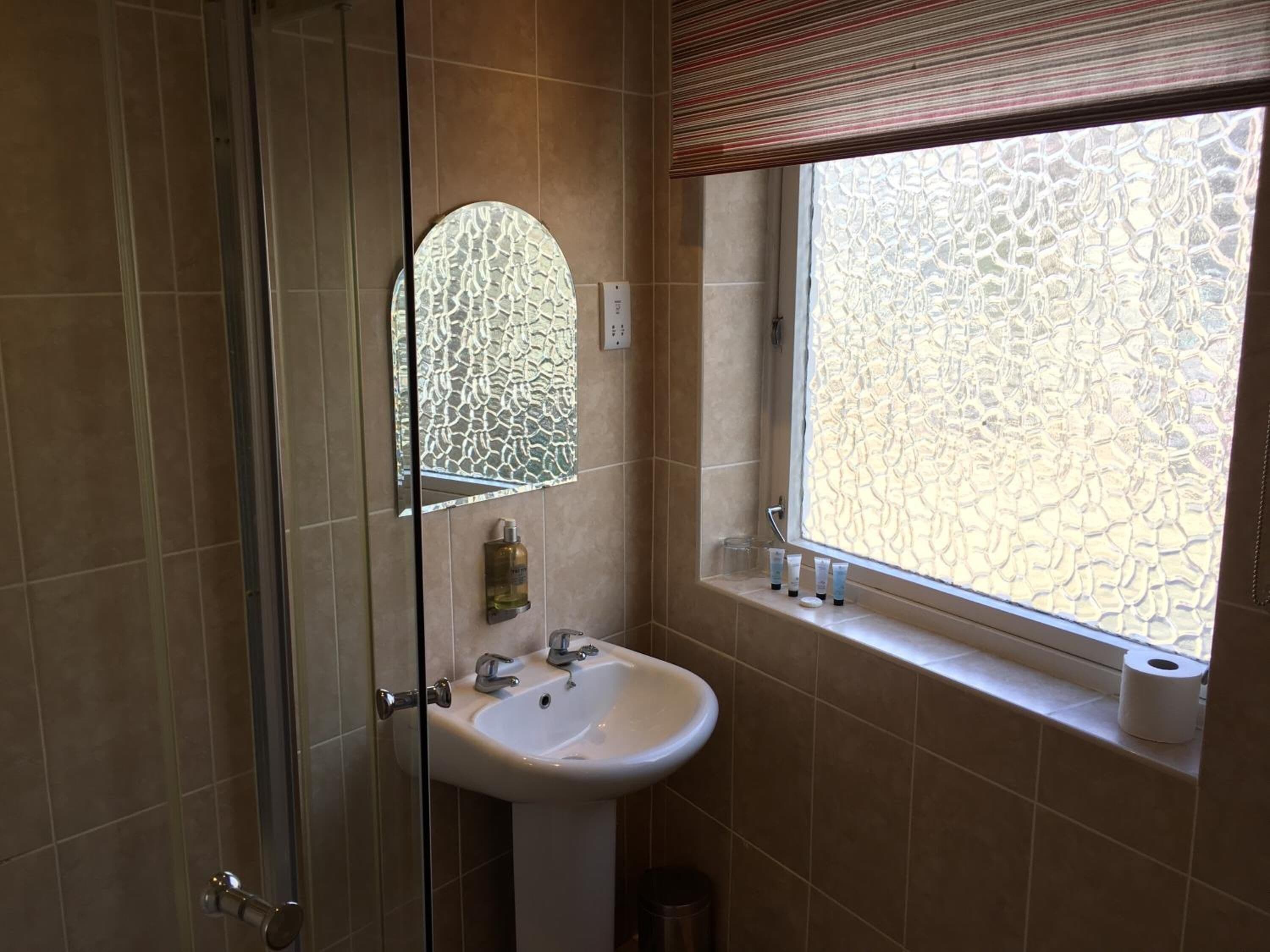 shower, free toiletries, hair dryer, towels