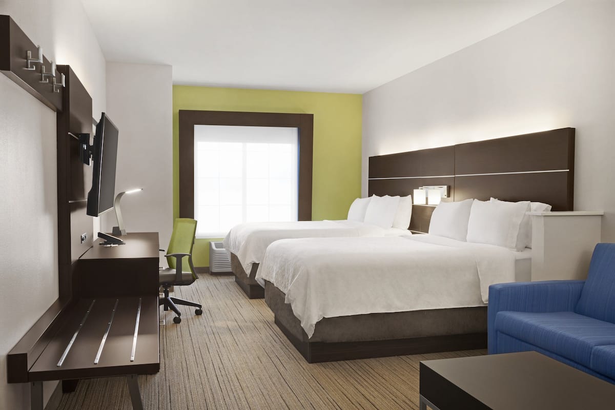 suite, 2 queen beds | in-room safe, desk, laptop workspace, iron/ironing board