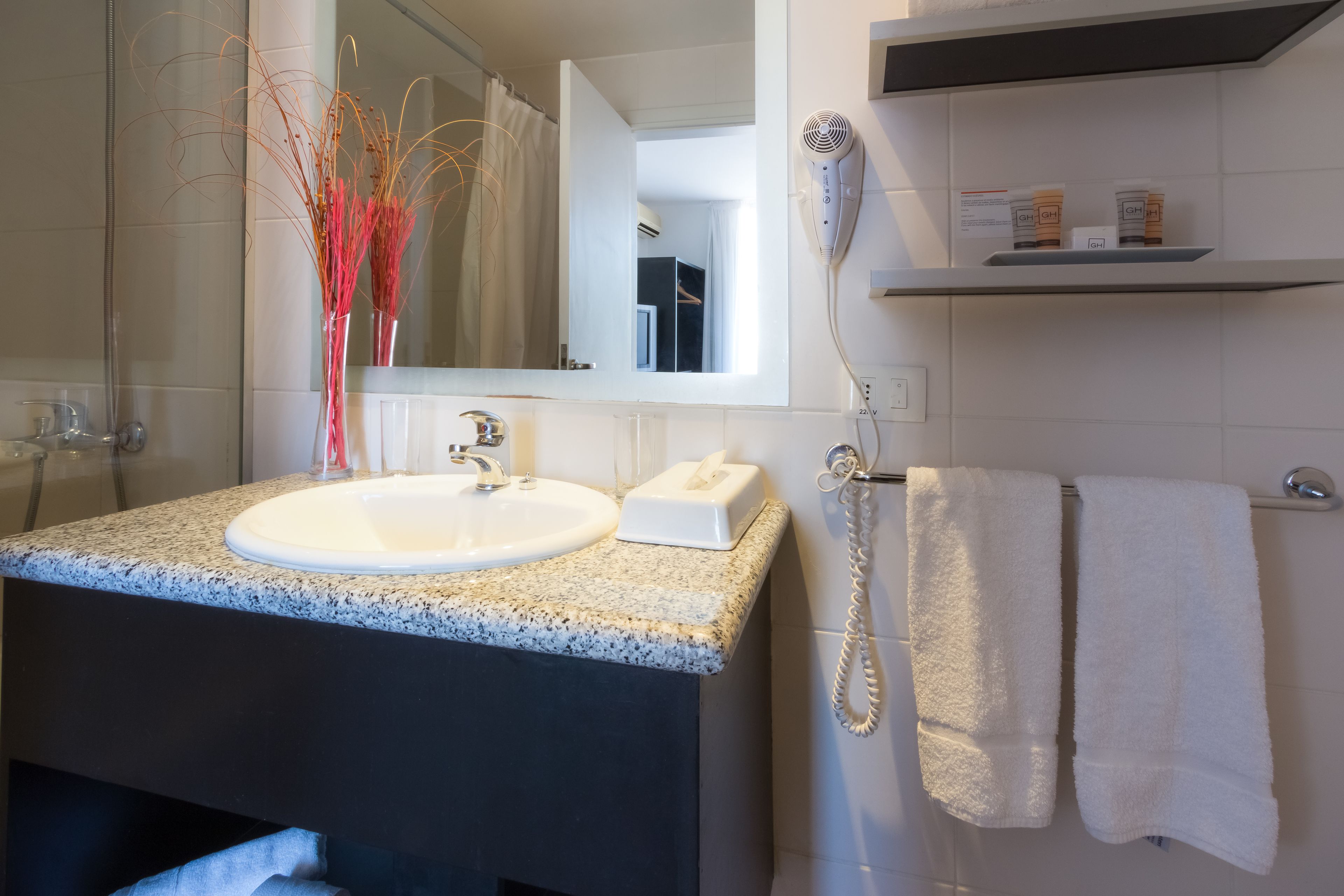 shower, free toiletries, bidet, towels