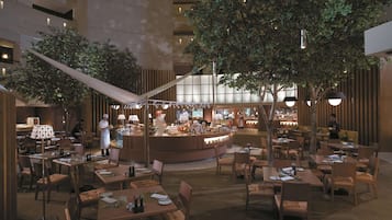 4 restaurantes; se sirven desayunos, almuerzos y cocina taiwanesa