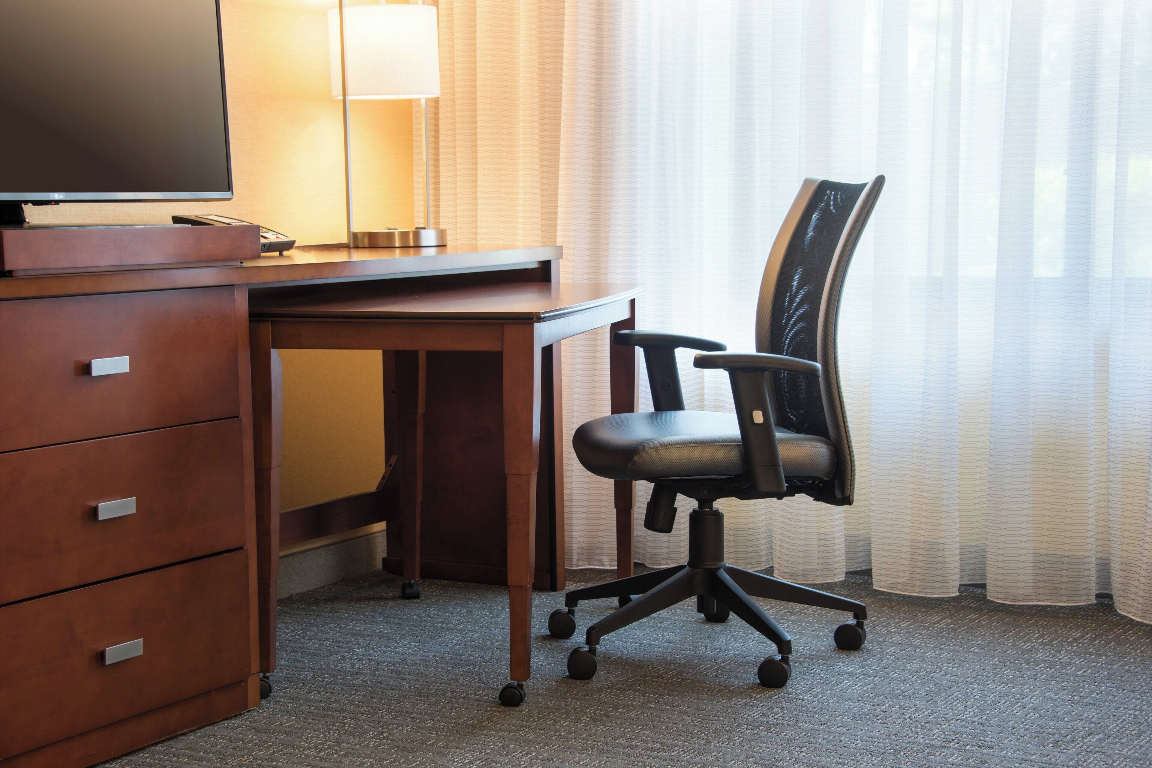 hypo-allergenic bedding, pillow-top beds, in-room safe, desk