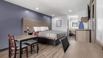 King Bed Room | Desk, laptop workspace, blackout curtains, iron/ironing board