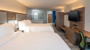A hotel room with two beds, a desk with a chair, a television, and a wardrobe. - Holiday Inn Express & Suites N Waco Area - West by IHG (West)