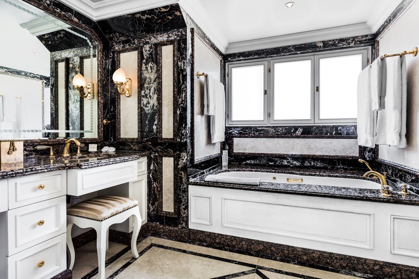 separate bathtub and shower, free toiletries, hair dryer, bathrobes