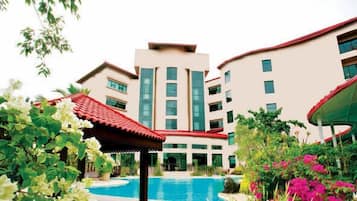 Outdoor pool, a waterfall pool