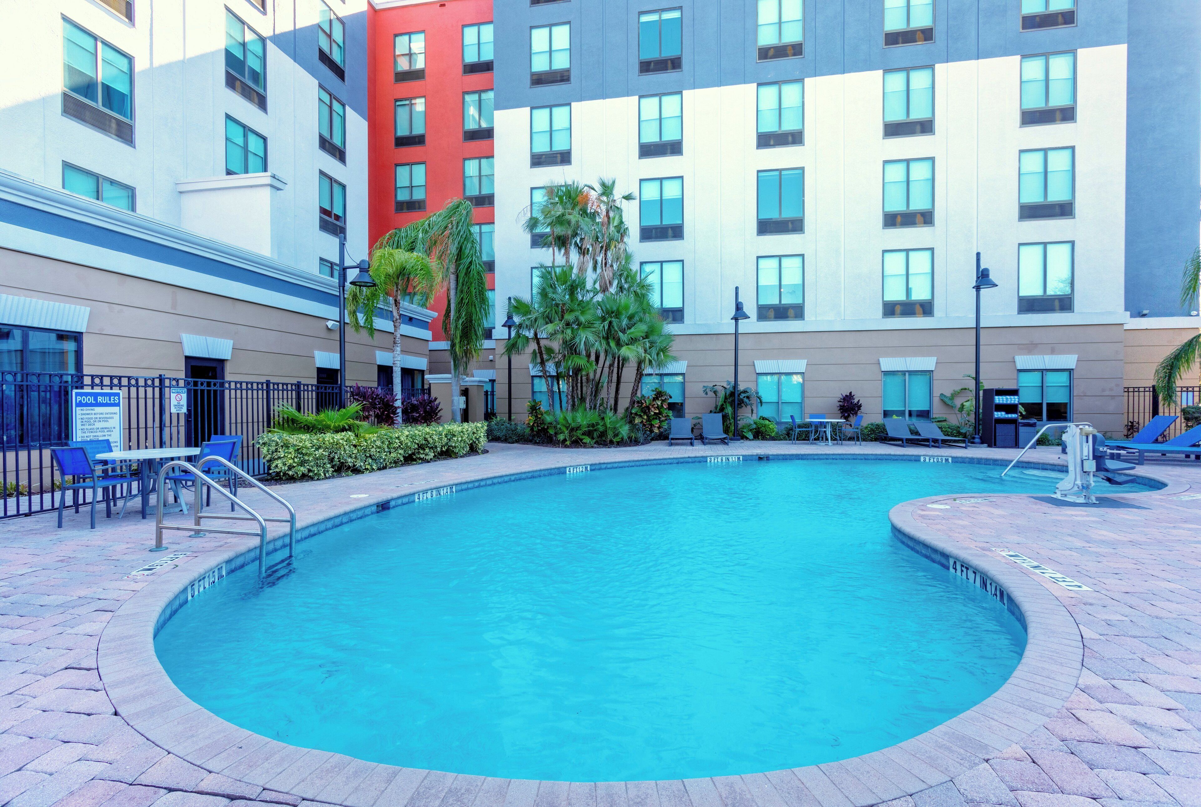 outdoor pool, pool loungers
