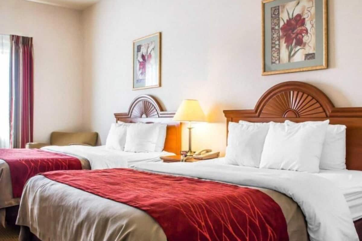 Premium bedding, laptop workspace, blackout drapes, iron/ironing board