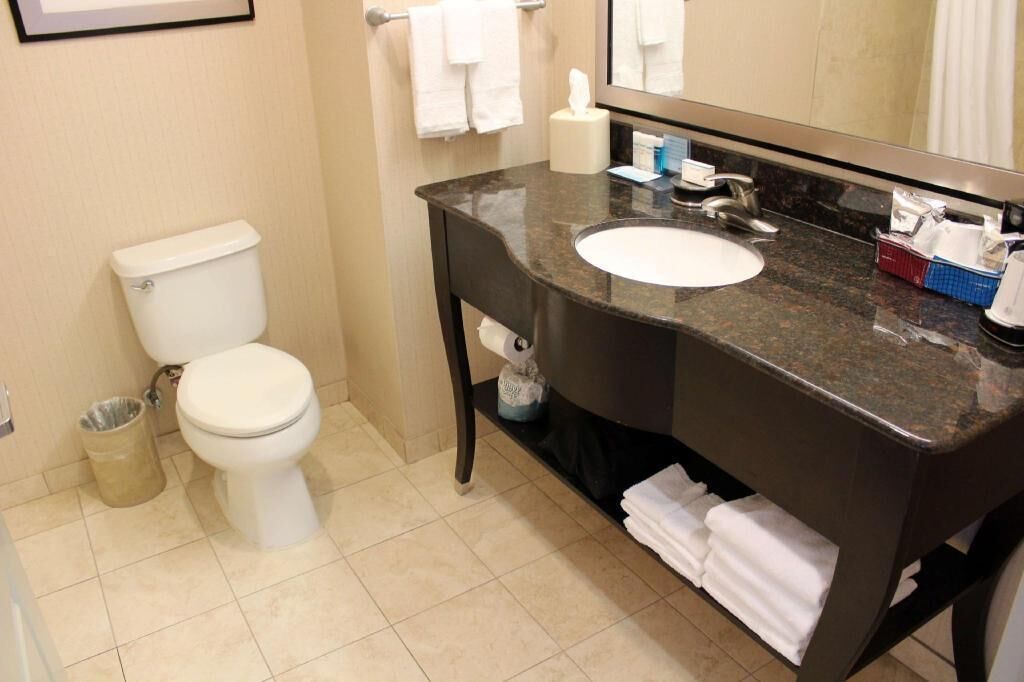 Combined shower/tub, free toiletries, hair dryer, towels