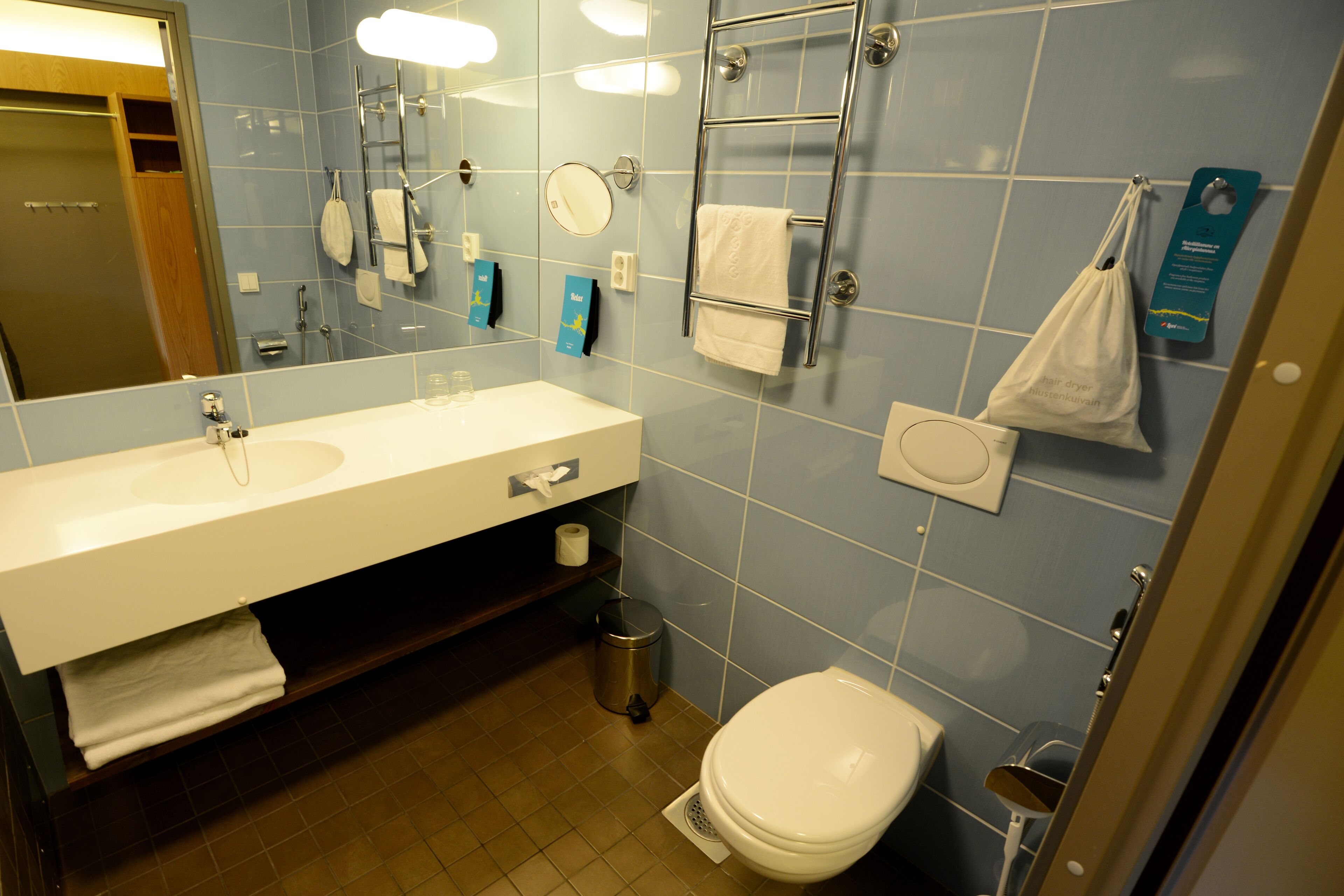 free toiletries, hair dryer, bidet, towels