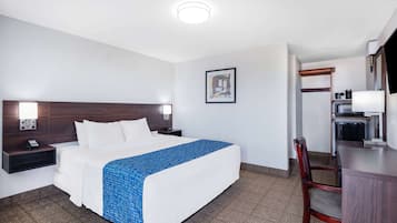 Premium bedding, down comforters, desk, blackout drapes