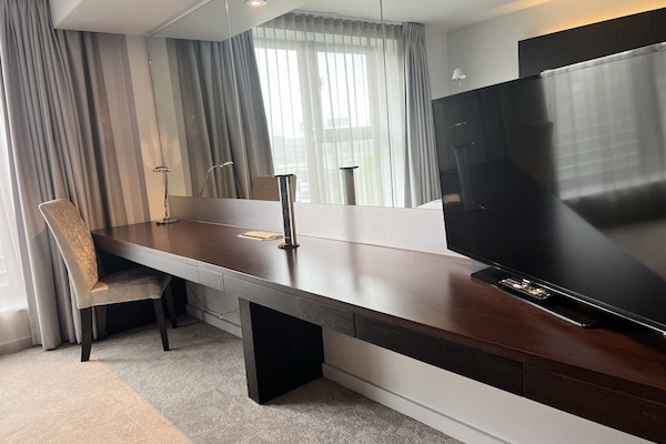 Desk, laptop workspace, free WiFi, bed sheets