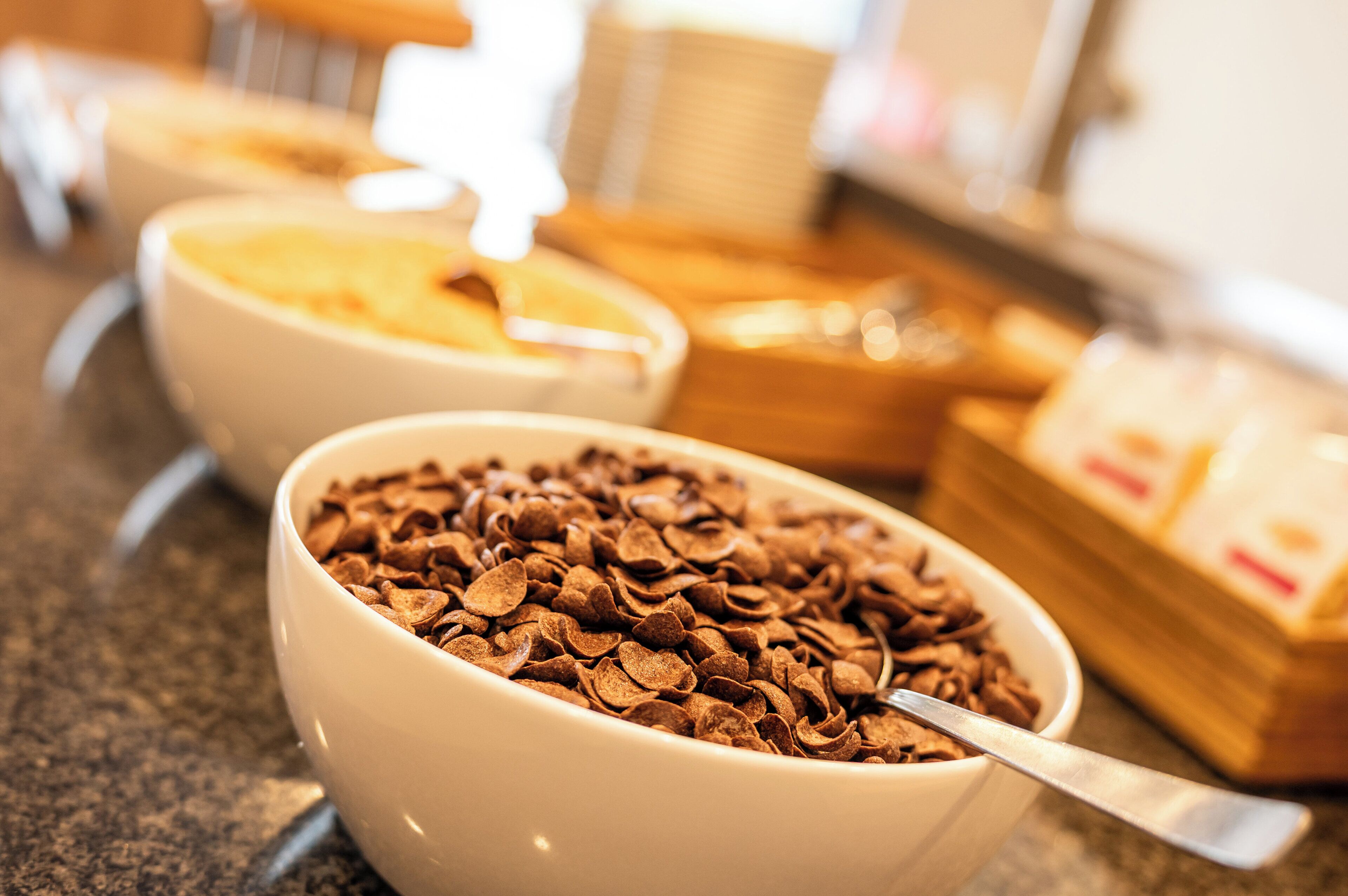 En skål med cornflakes på en bordplade.