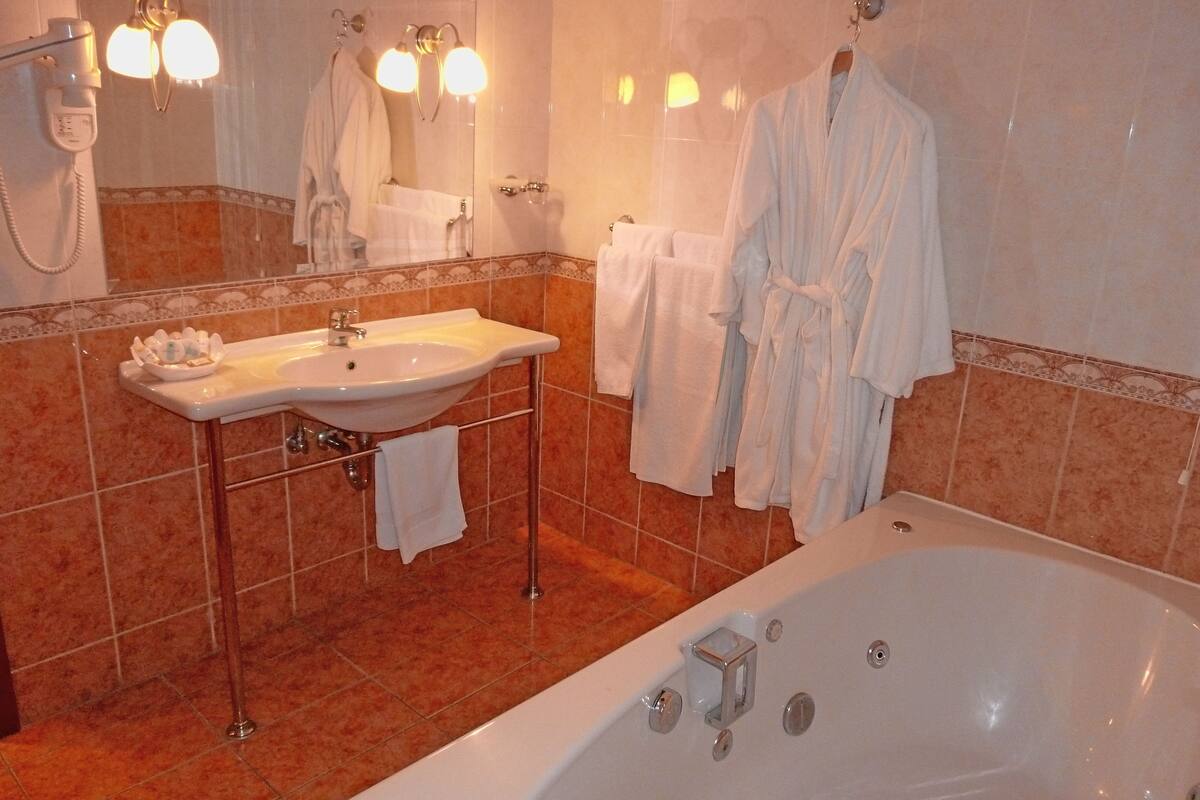 free toiletries, hair dryer, towels