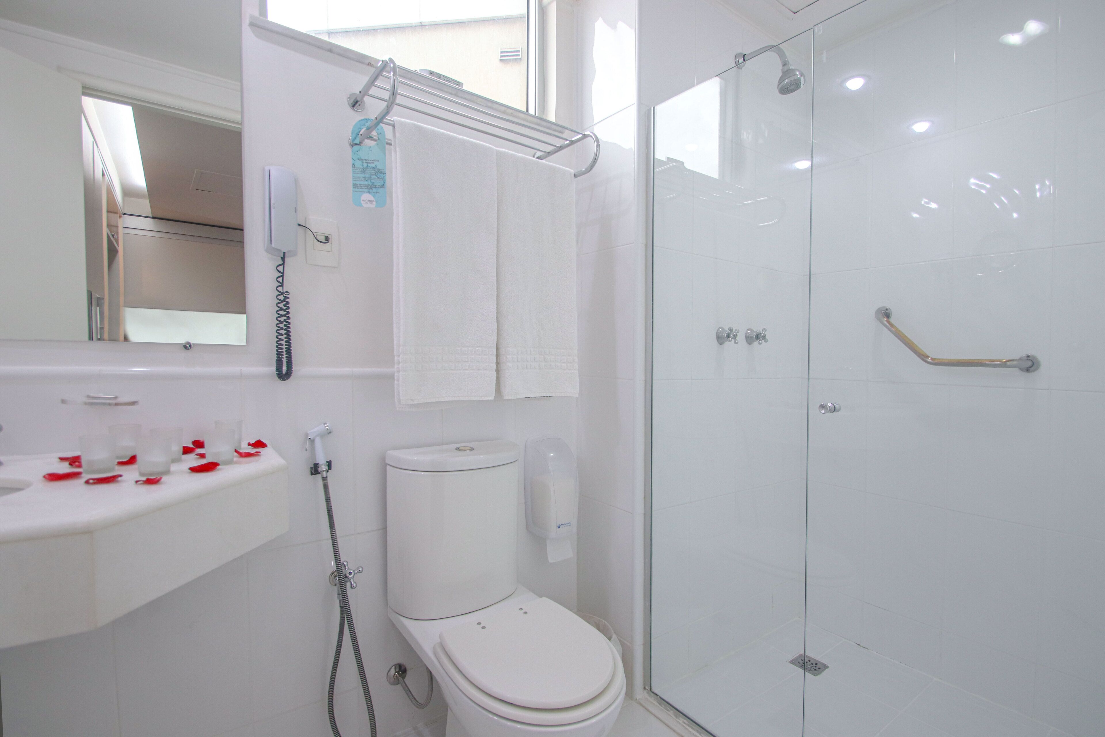 shower, free toiletries, hair dryer, towels