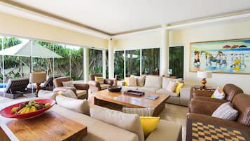 43-inch LCD TV with cable channels, DVD player