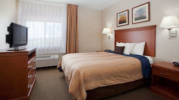 Premium bedding, pillow-top beds, desk, laptop workspace