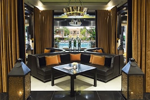 Brewpub, pool views, open daily