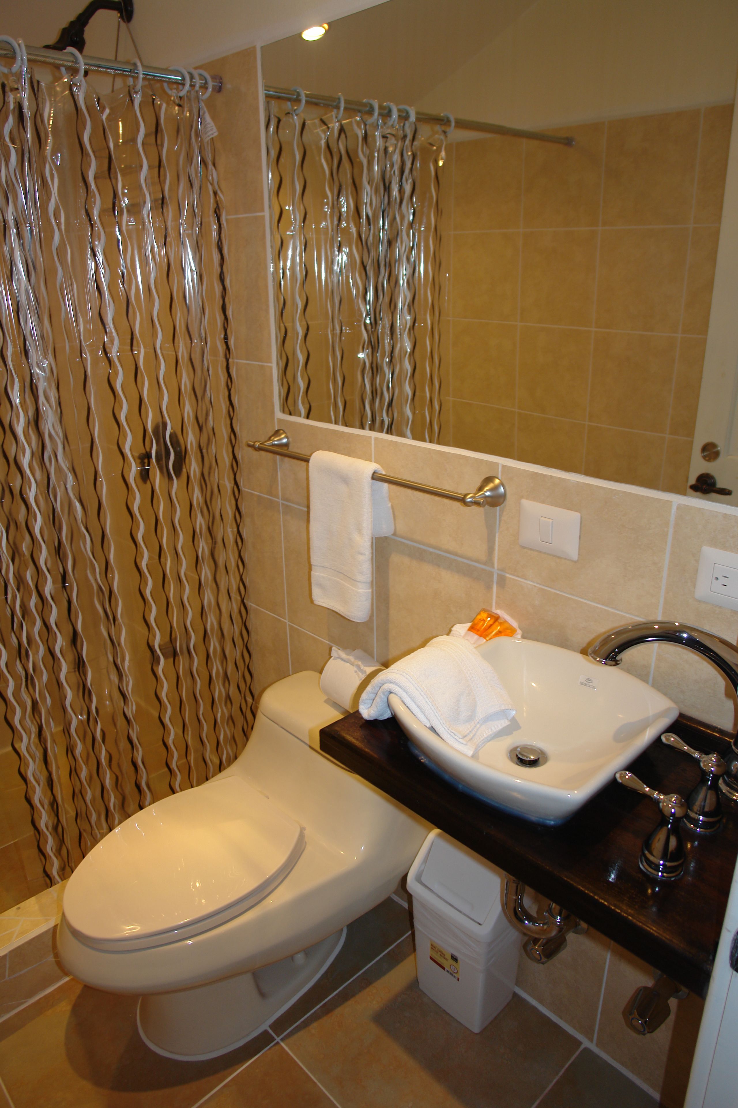 standard room, 1 double bed, mountain view (3rd floor no elevator) | bathroom | shower, hair dryer, towels, soap
