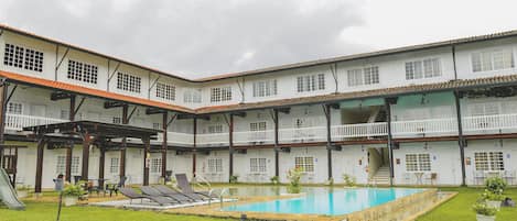 Outdoor pool, open 8:00 AM to 8:00 PM, free cabanas, sun loungers