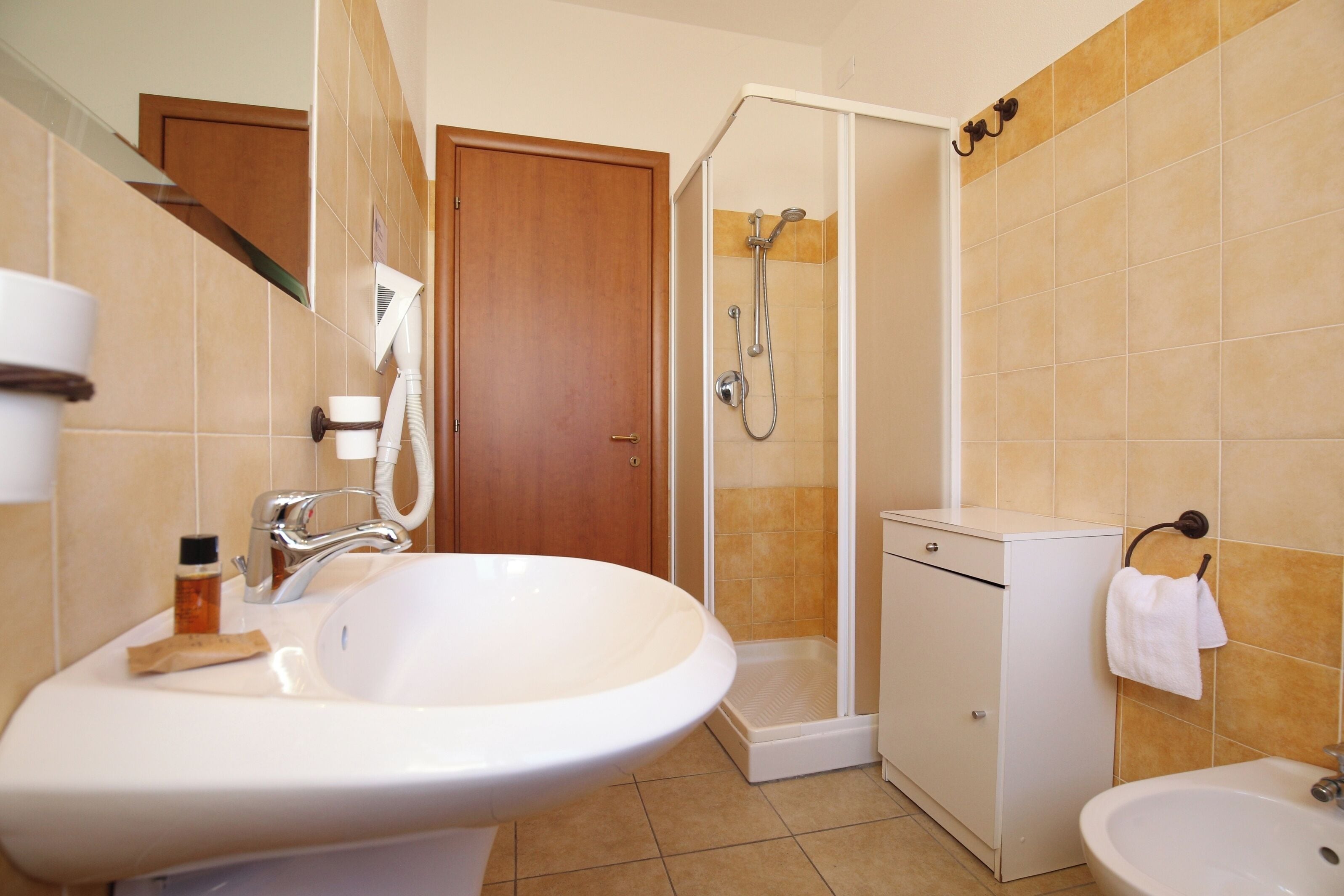 standard double or twin room | bathroom | shower, bidet, towels