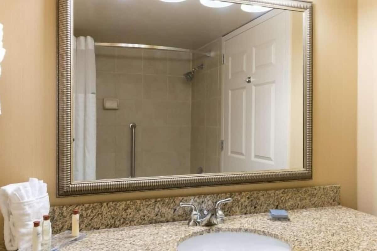 Bathroom | Combined shower/tub, free toiletries, hair dryer, towels