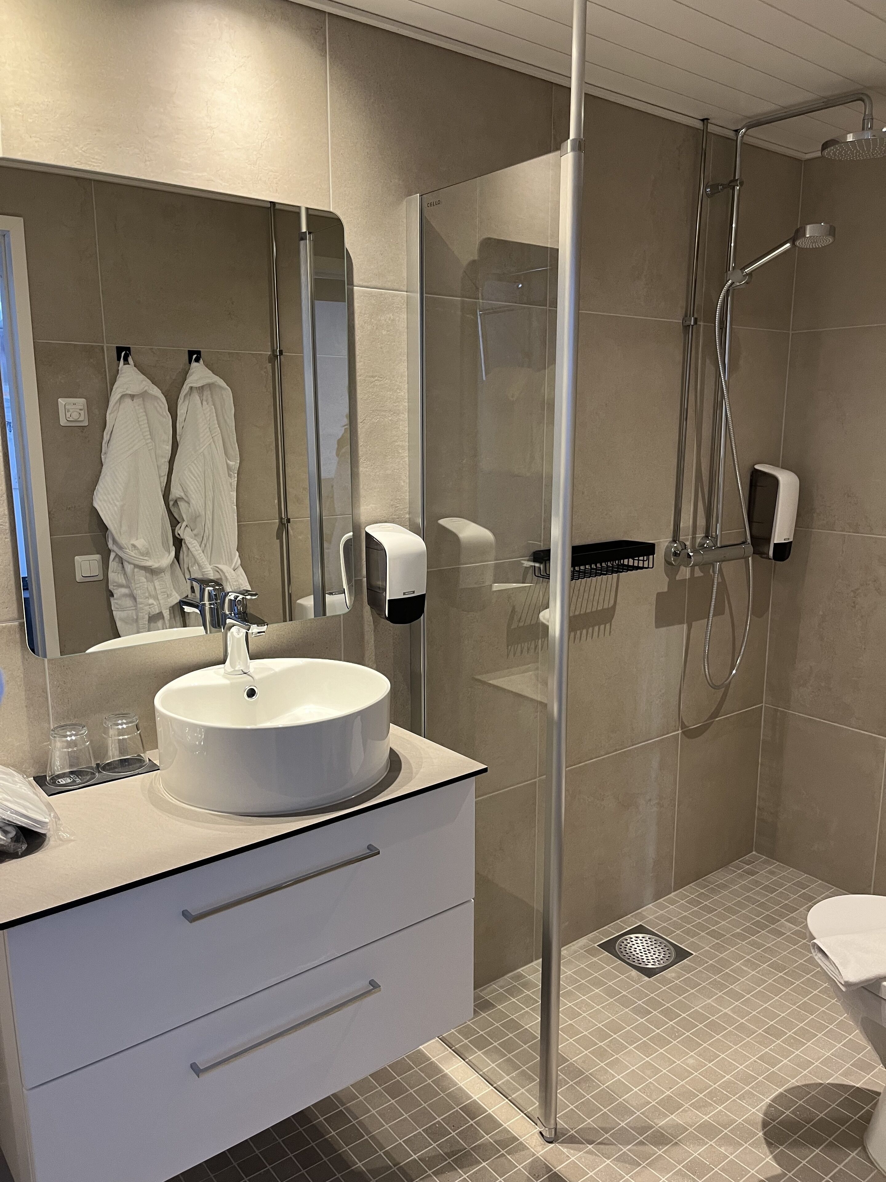 suite | bathroom | shower, eco-friendly toiletries, hair dryer, bathrobes