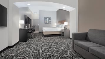 Premium bedding, desk, blackout drapes, iron/ironing board