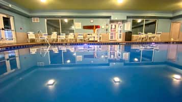 Indoor pool, open 7:00 AM to 10:00 PM, sun loungers