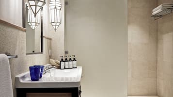 Shower, eco-friendly toiletries, hair dryer, towels