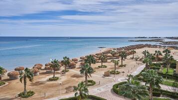 Private beach nearby, white sand, sun loungers, beach umbrellas