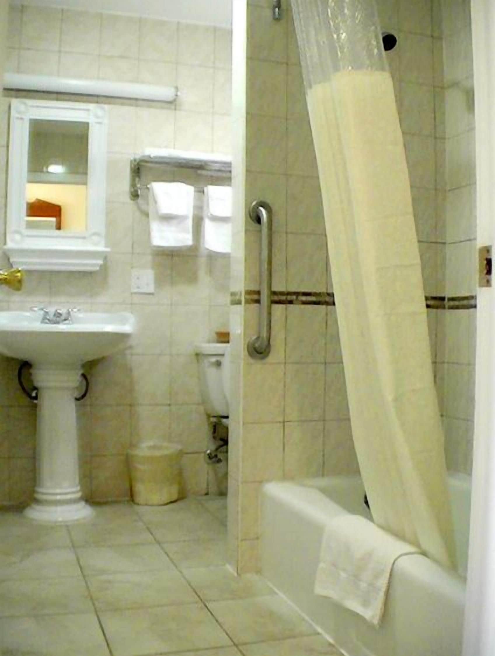 Ensemble baignoire-douche, articles de toilette (gratuits)