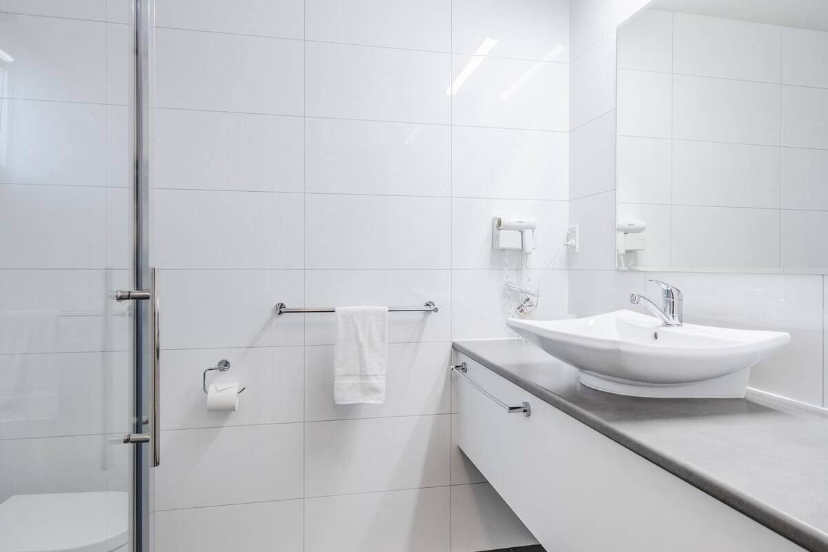 free toiletries, hair dryer, towels