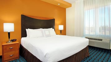 Premium bedding, pillowtop beds, desk, blackout drapes