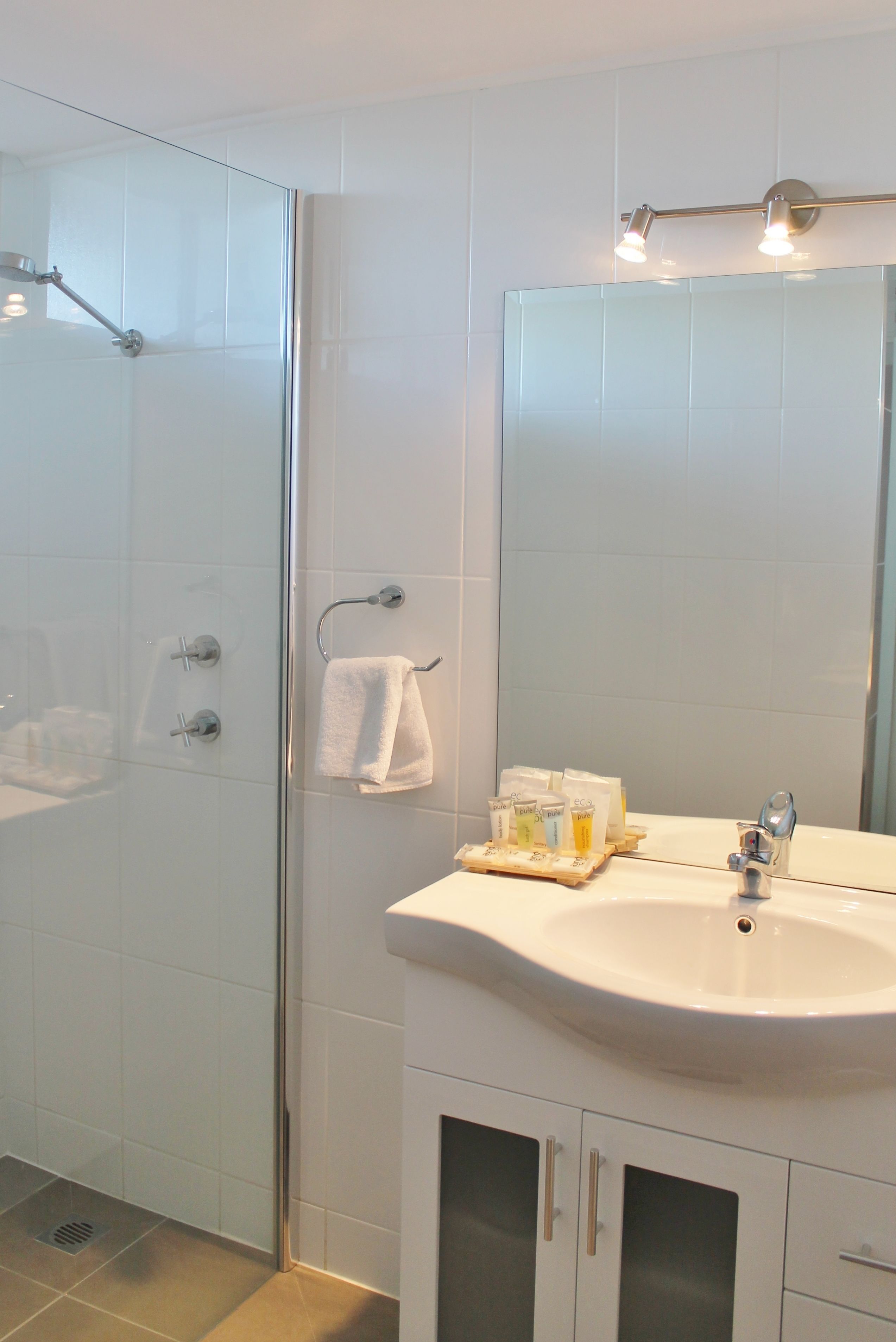 two bedroom family room  | bathroom | shower, free toiletries, hair dryer, towels