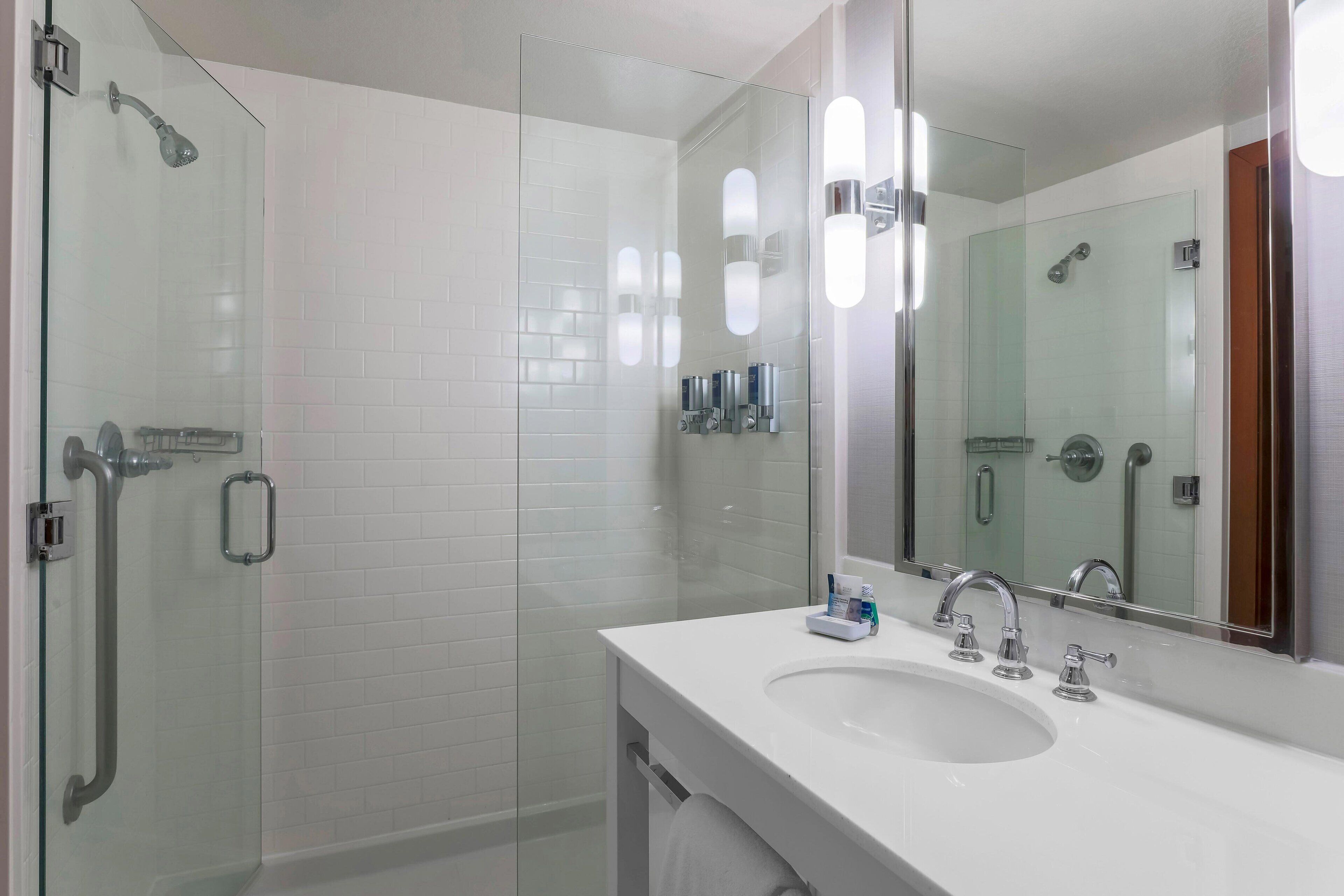 free toiletries, hair dryer, towels