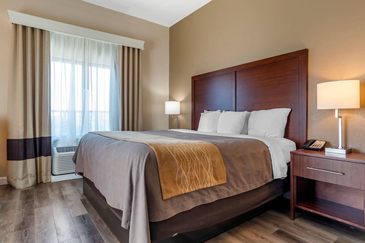 Suite, 1 kingsize bed, niet-roken | Luxe beddengoed, een kluis op de kamer, een bureau, geluiddichte muren