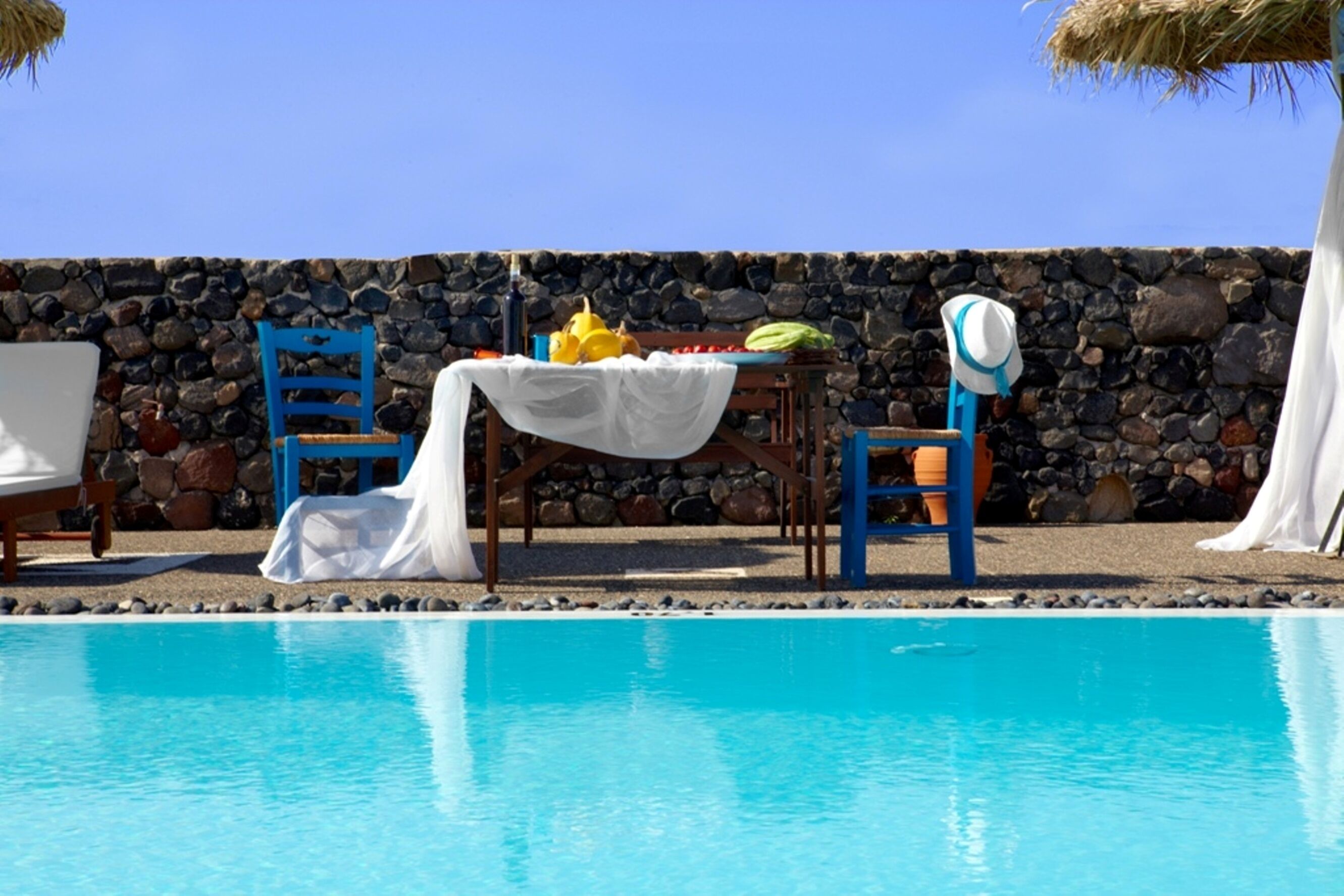 outdoor pool, pool loungers