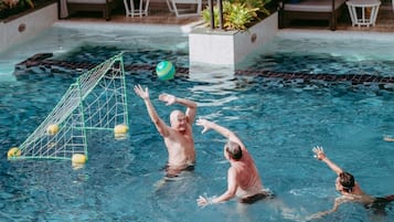 Relax by the pool, where you can enjoy a game of water polo or simply unwind on the deck with lounge chairs and a table.