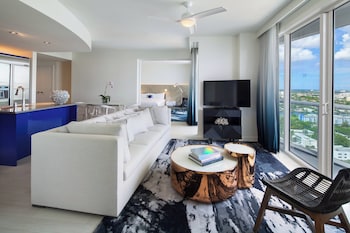 Superior 2 Bedrooms Residential Suite, Intracoastal View | Living area | 50-inch TV with cable channels, iPod dock at W Fort Lauderdale
