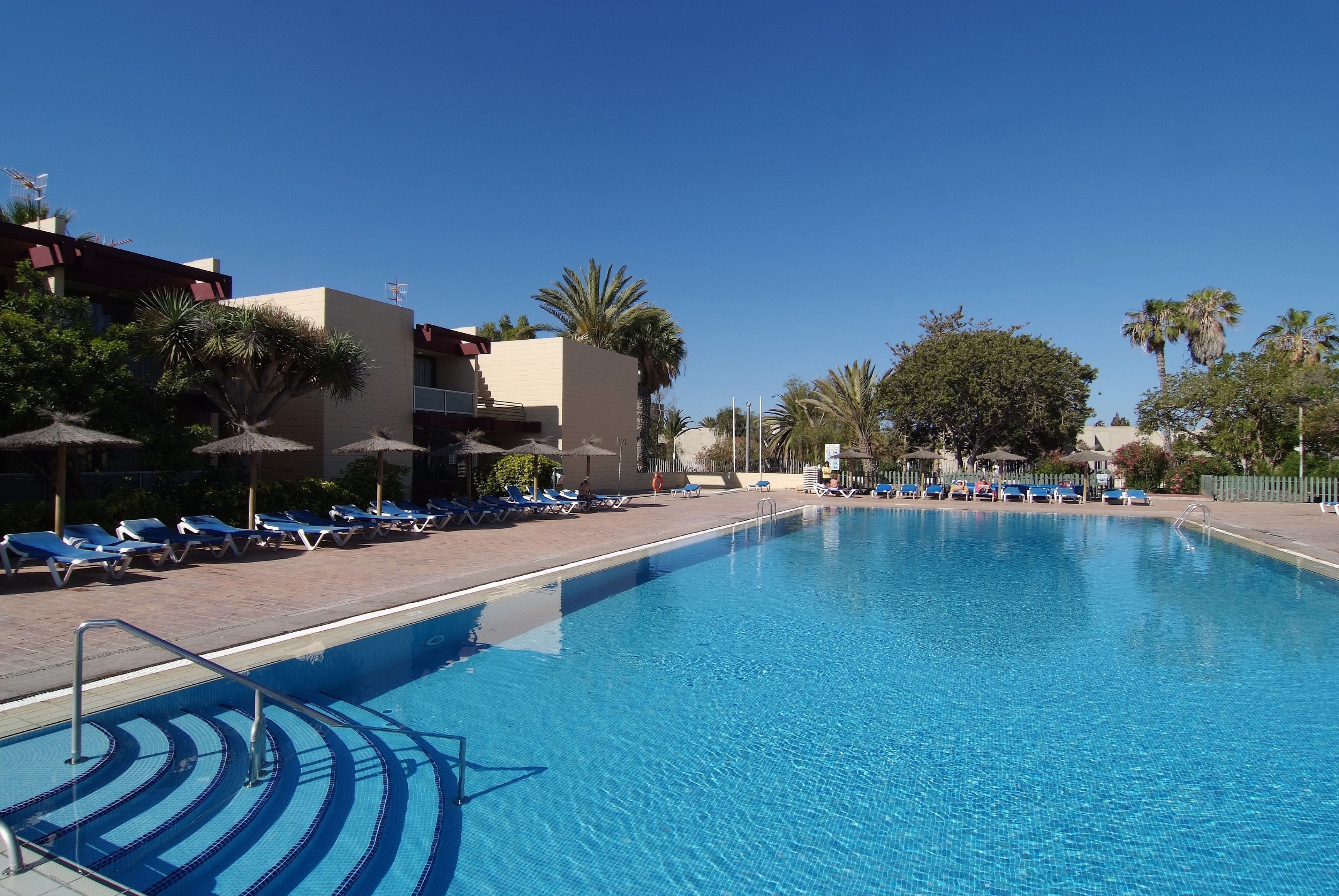 Outdoor pool, pool umbrellas, pool loungers
