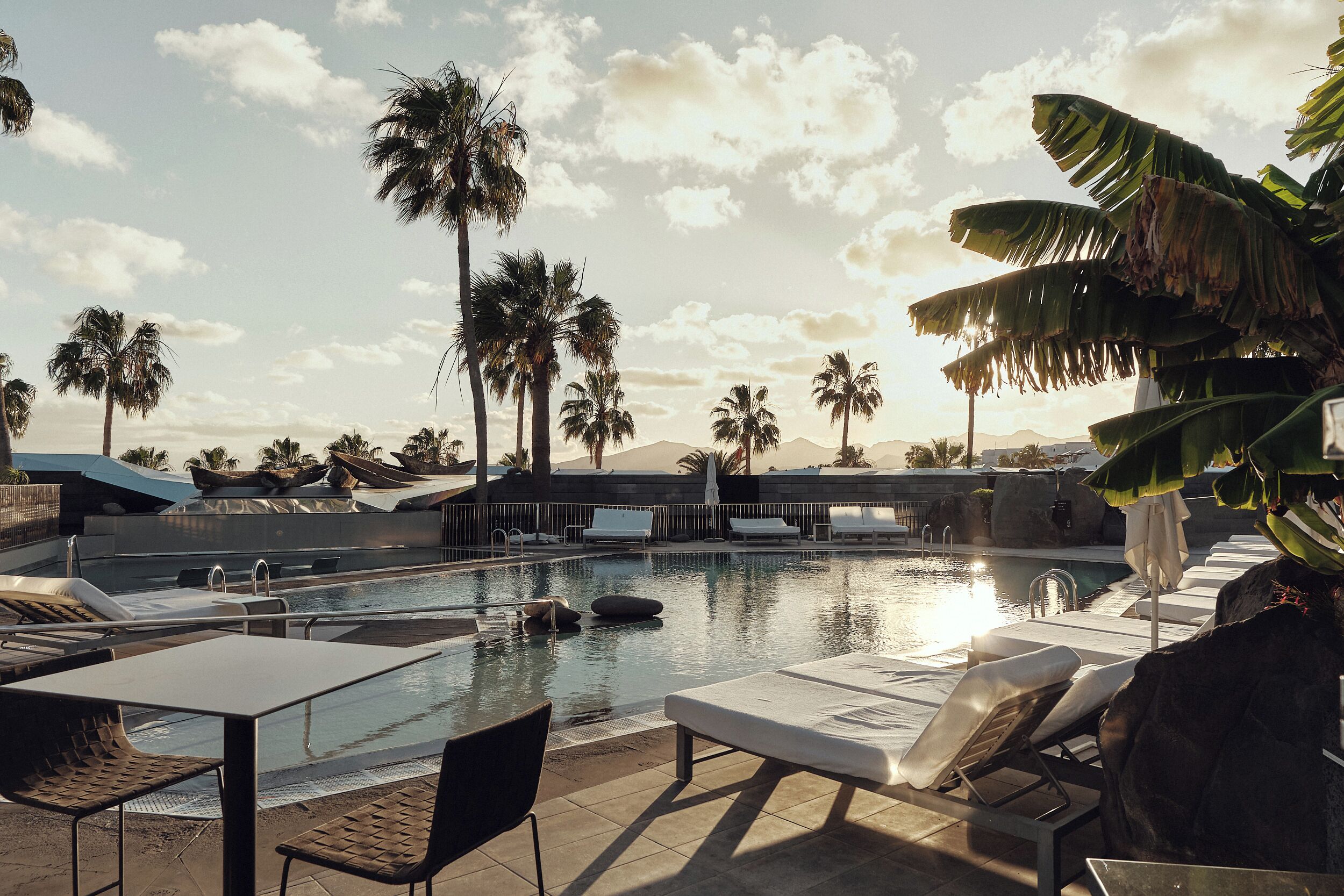 Outdoor pool, pool umbrellas, pool loungers