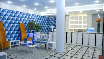 Outdoor pool, pool umbrellas, pool loungers