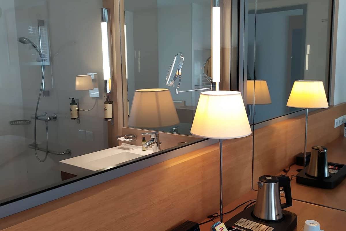 free toiletries, hair dryer, bathrobes, slippers