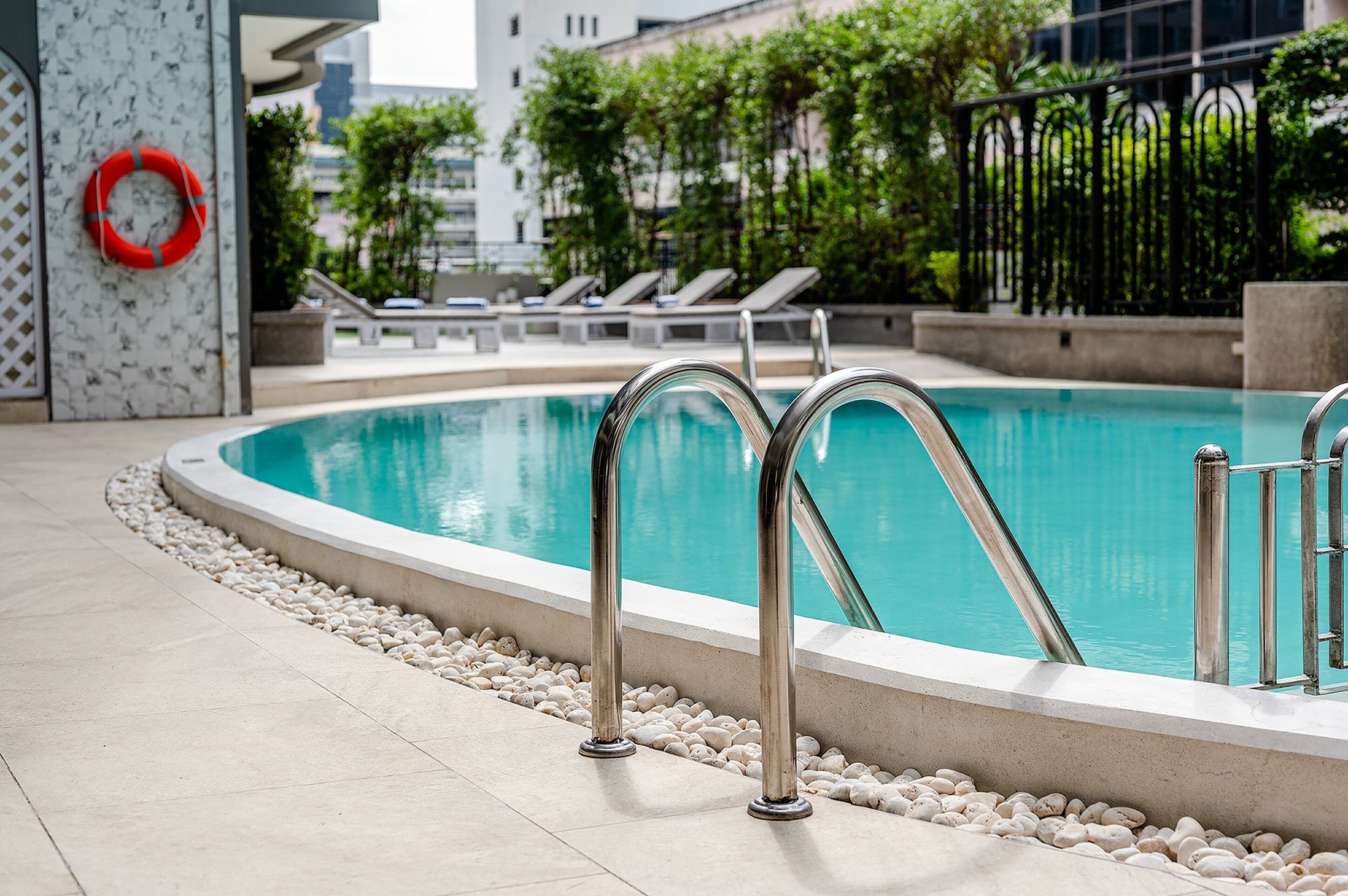 Outdoor pool, pool loungers