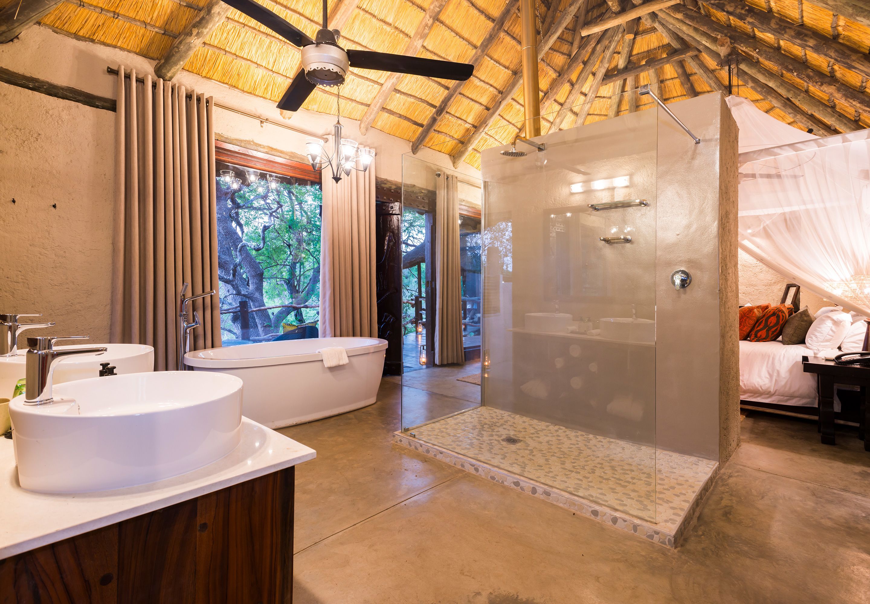 separate bathtub and shower, free toiletries, hair dryer, towels