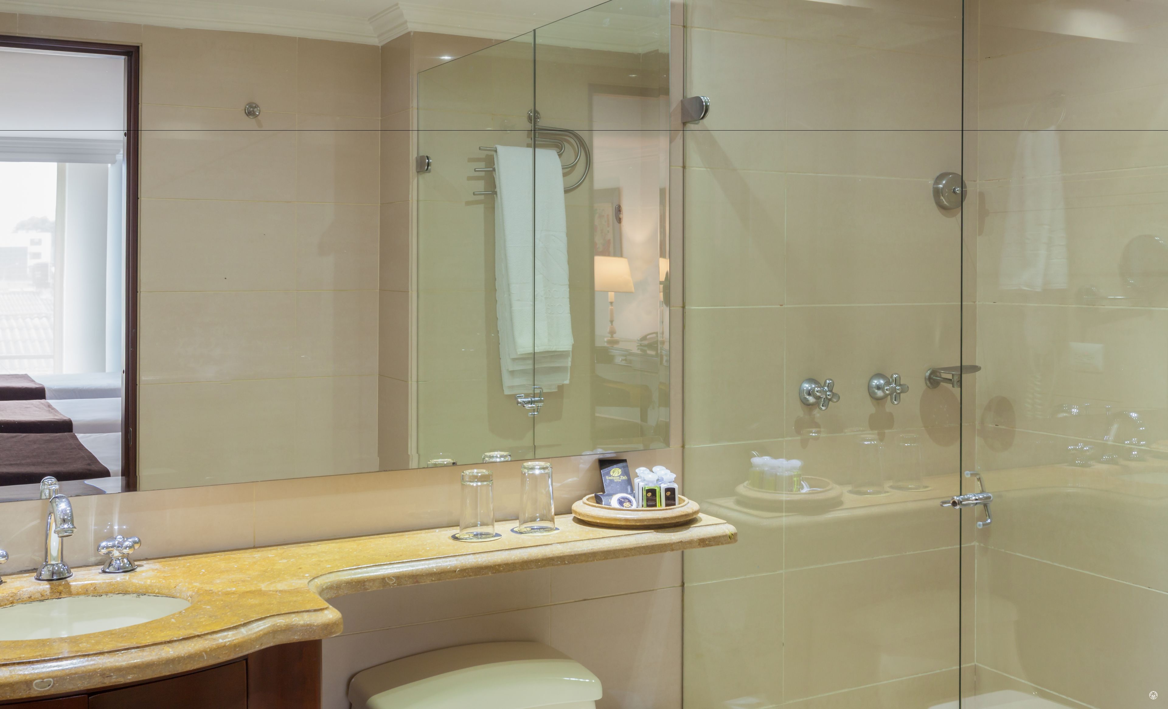 free toiletries, hair dryer, towels