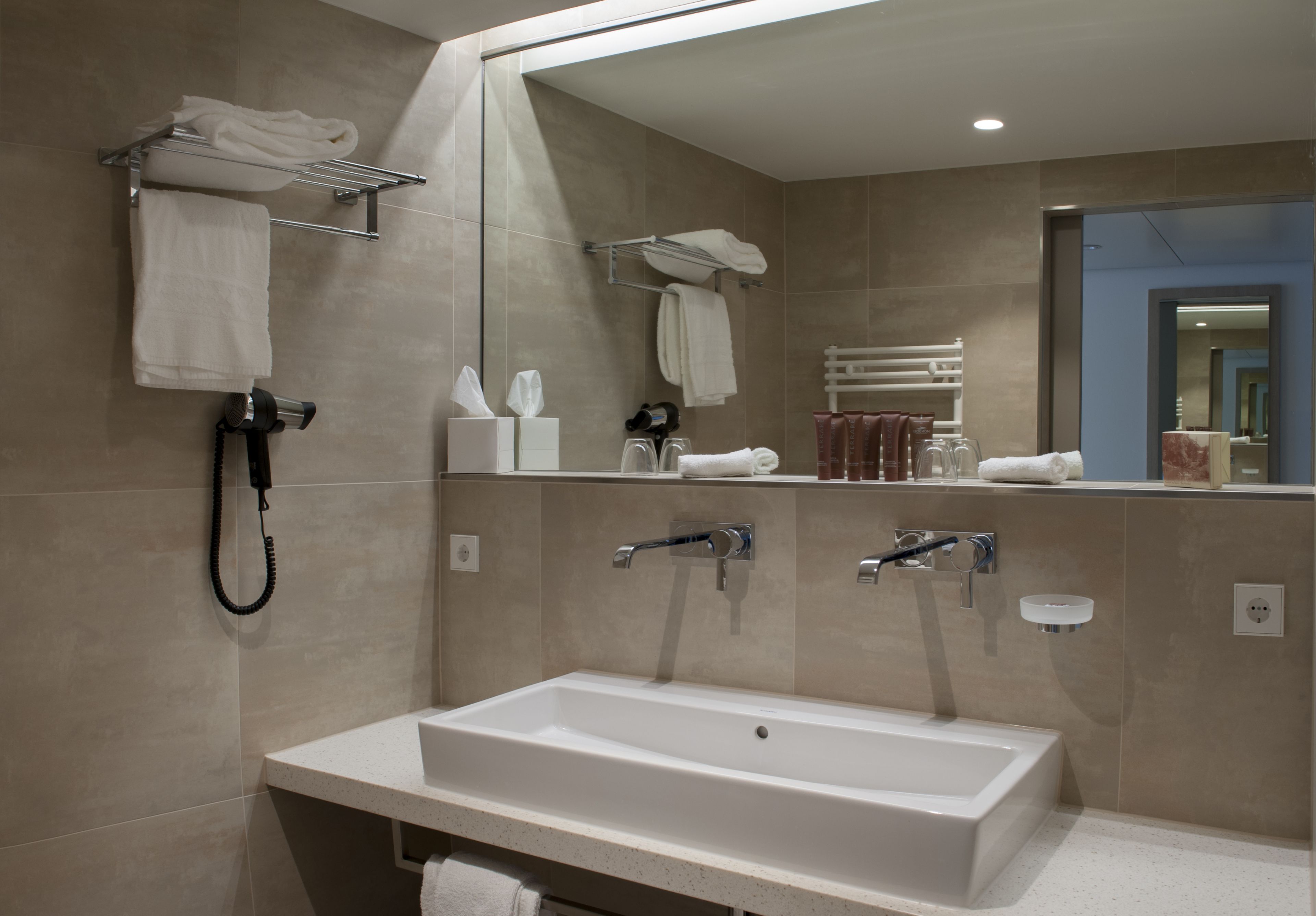 free toiletries, hair dryer, bathrobes, slippers