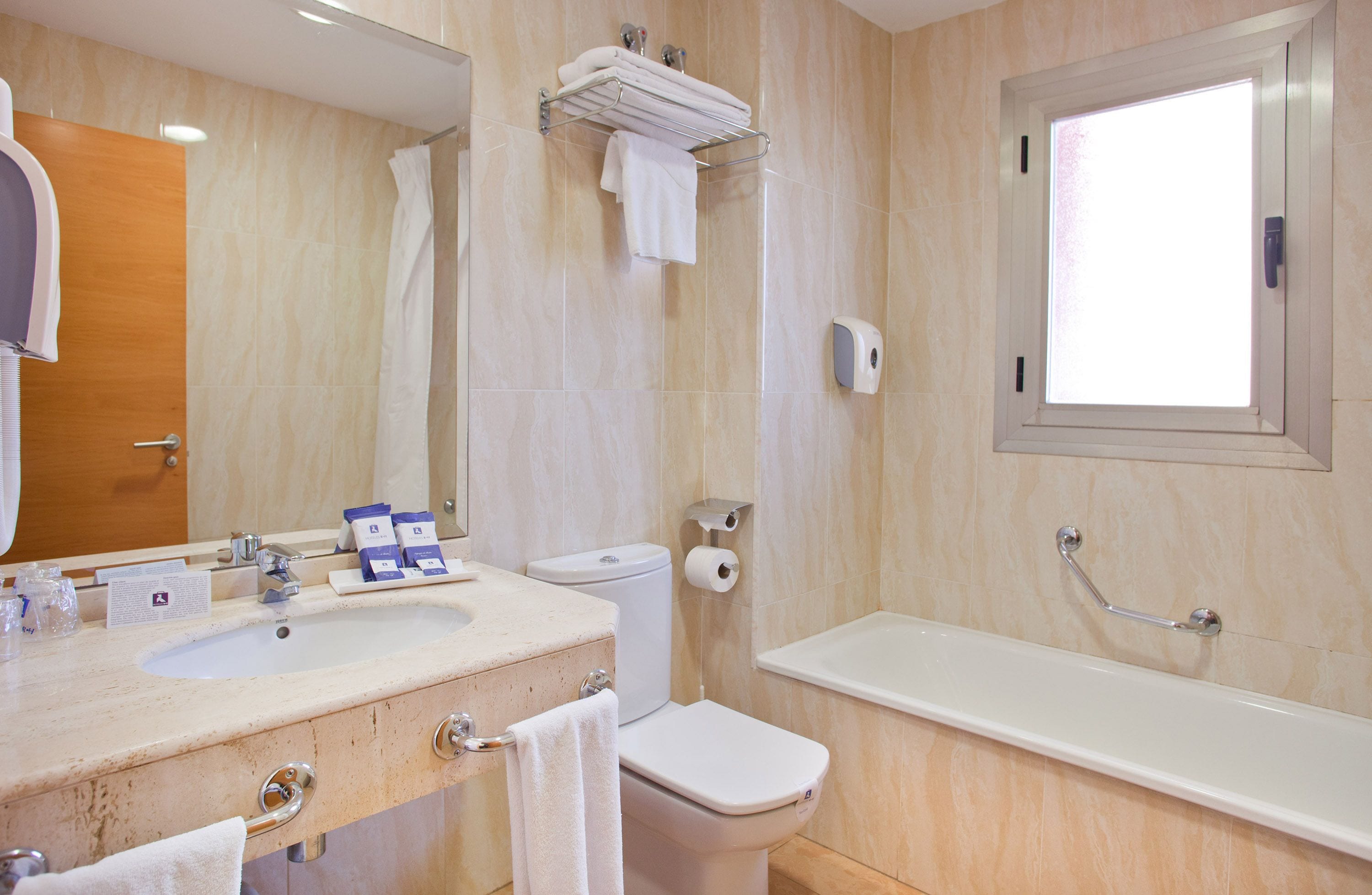 free toiletries, hair dryer, towels